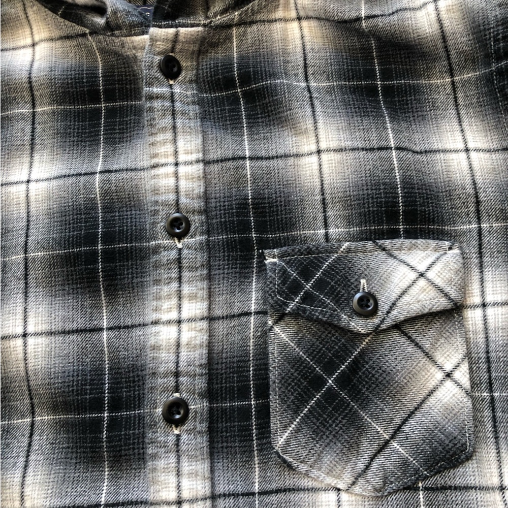 Uniqlo Black and Gray Plaid Hooded Flannel Shirt Size S - Picture 8 of 10